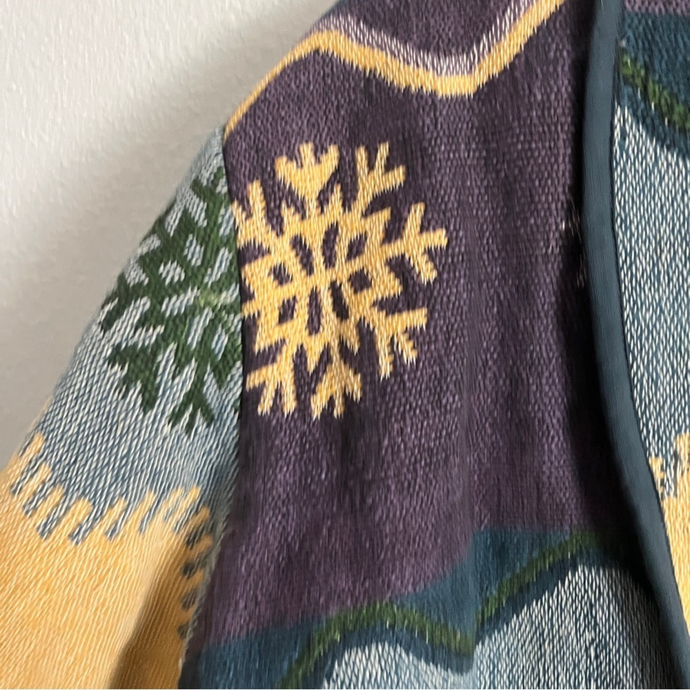 Flashback size large green blue yellow tapestry like winter Christmas jacket 90s - Picture 11 of 14